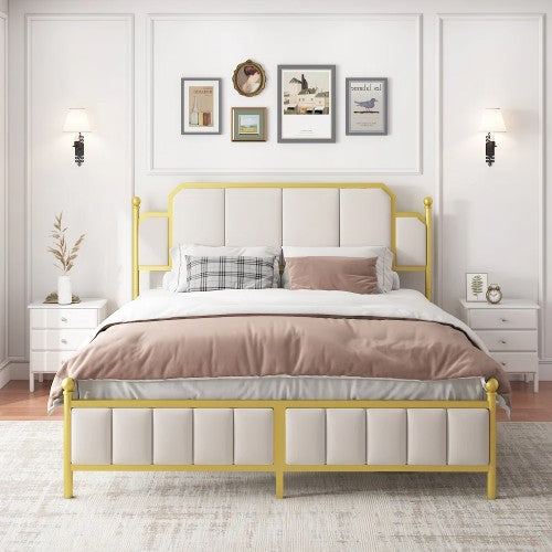 16pcs Queen Size Upholstered Bed Frame, Metal Bed Frame with Linen Fabric Headboard, Under Bed Storage, No Box Spring Required (Pallet) 16pcs Queen Size Upholstered Bed Frame, Metal Bed Frame with Linen Fabric Headboard, Under Bed Storage, No Box Spring Required (Pallet)